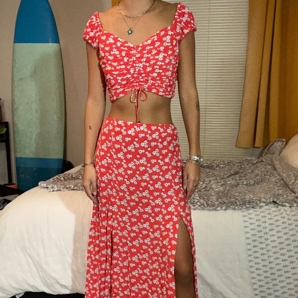 Zara Red Floral Maxi Skirt